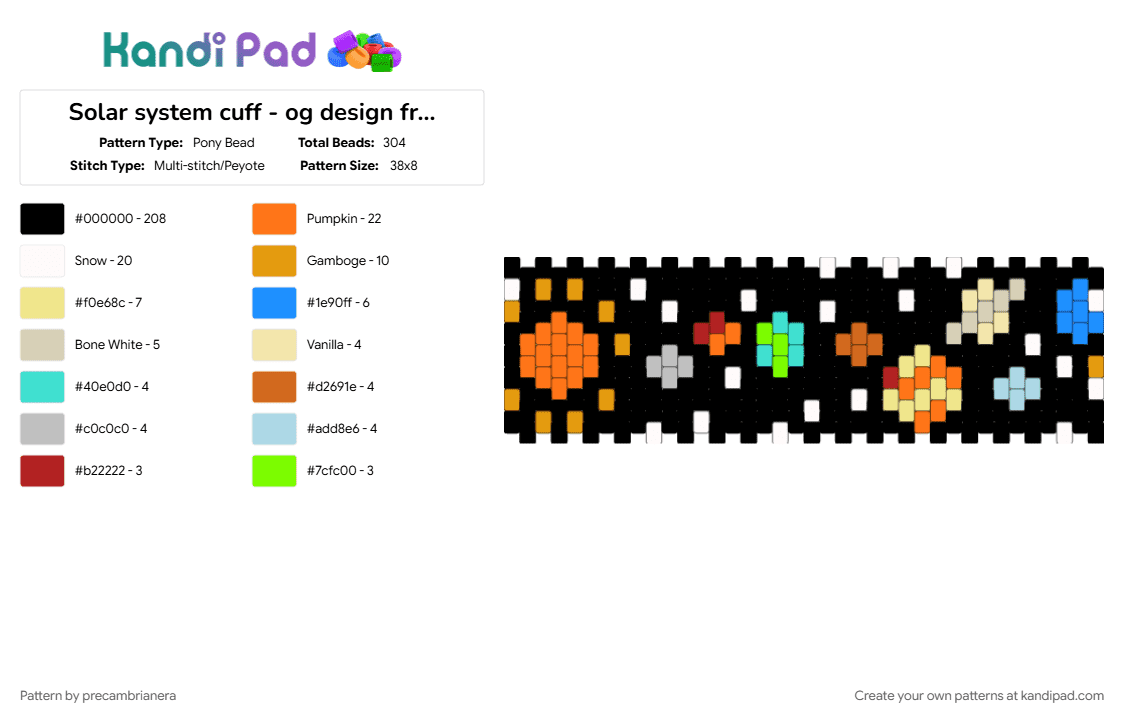 Solar system cuff - og design from @taste-therain-bowbyatch - Pony Bead Pattern by precambrianera on Kandi Pad - black, light blue, orange, solar system, space