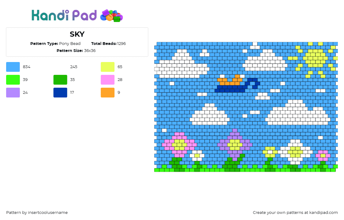 SKY - Pony Bead Pattern by insertcoolusername on Kandi Pad - landscape,nature,flowers,clouds,sky,sun,serene,outdoor,tranquility,blue