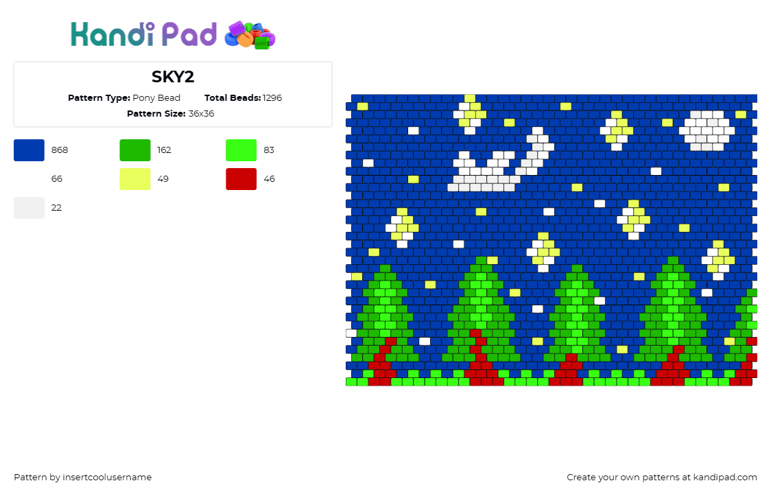 SKY2 - Pony Bead Pattern by insertcoolusername on Kandi Pad - trees,night,landscape,stars,panel,serene,forest,evergreen,peaceful tableau,quiet