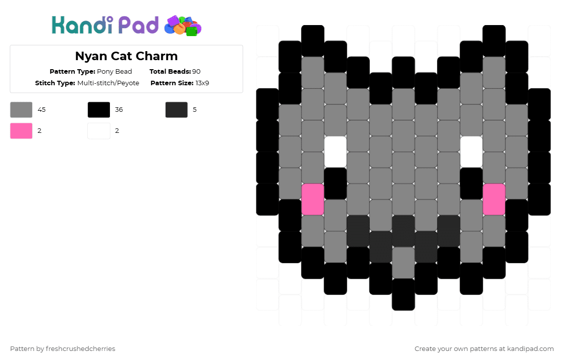 Nyan Cat Charm - Pony Bead Pattern by freshcrushedcherries on Kandi Pad - gray