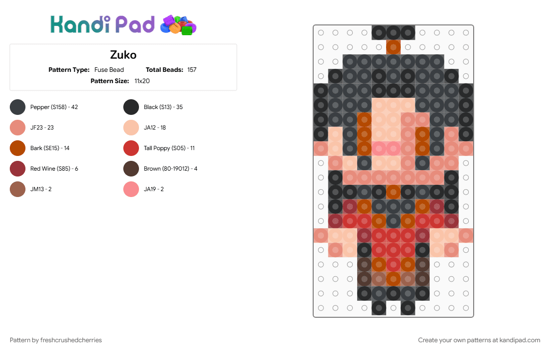 Zuko - Fuse Bead Pattern by freshcrushedcherries on Kandi Pad - beige, black, orange, red