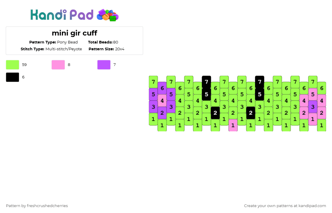 mini gir cuff - Pony Bead Pattern by freshcrushedcherries on Kandi Pad - green