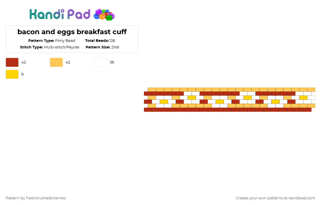 bacon and eggs breakfast cuff - Pony Bead Pattern by freshcrushedcherries on Kandi Pad - yellow,red,eggs,bacon,cute,food,even peyote cuff