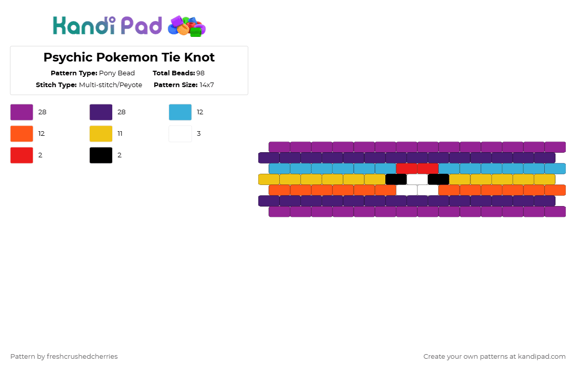 Psychic Pokemon Tie Knot - Pony Bead Pattern by freshcrushedcherries on Kandi Pad - pink,purple