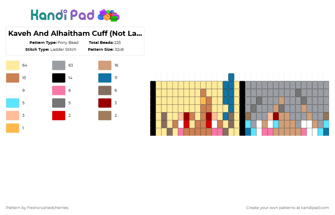 Kaveh And Alhaitham Cuff (Not Ladder) - Pony Bead Pattern by freshcrushedcherries on Kandi Pad - yellow,gray,genshin,impact,sumeru,character,red,teal,kaveh,alhaitham
