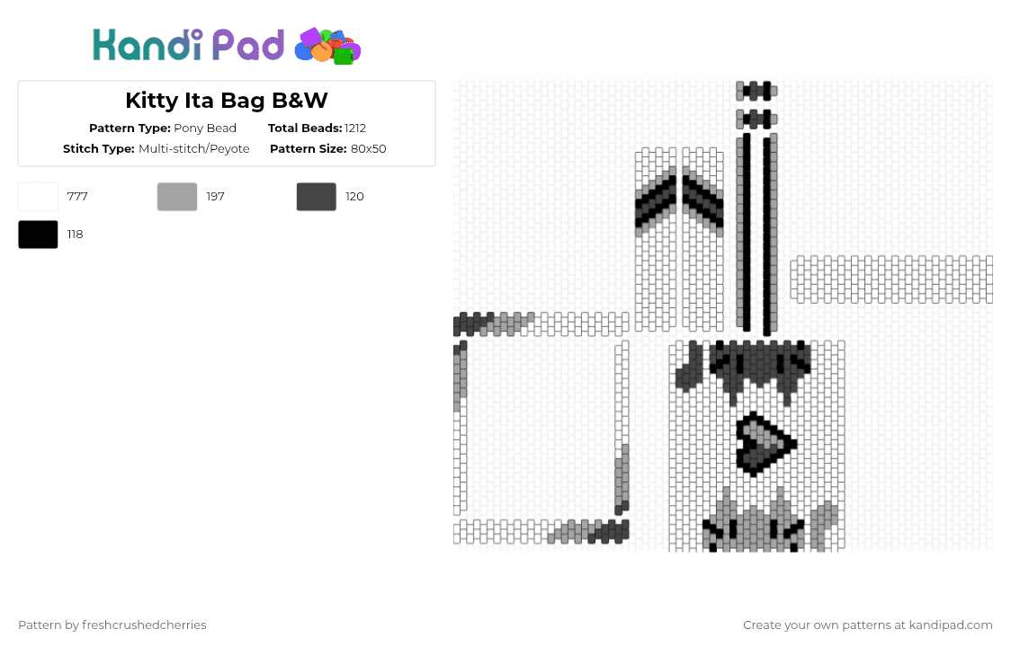 Kitty Ita Bag B&W - Pony Bead Pattern by freshcrushedcherries on Kandi Pad - white