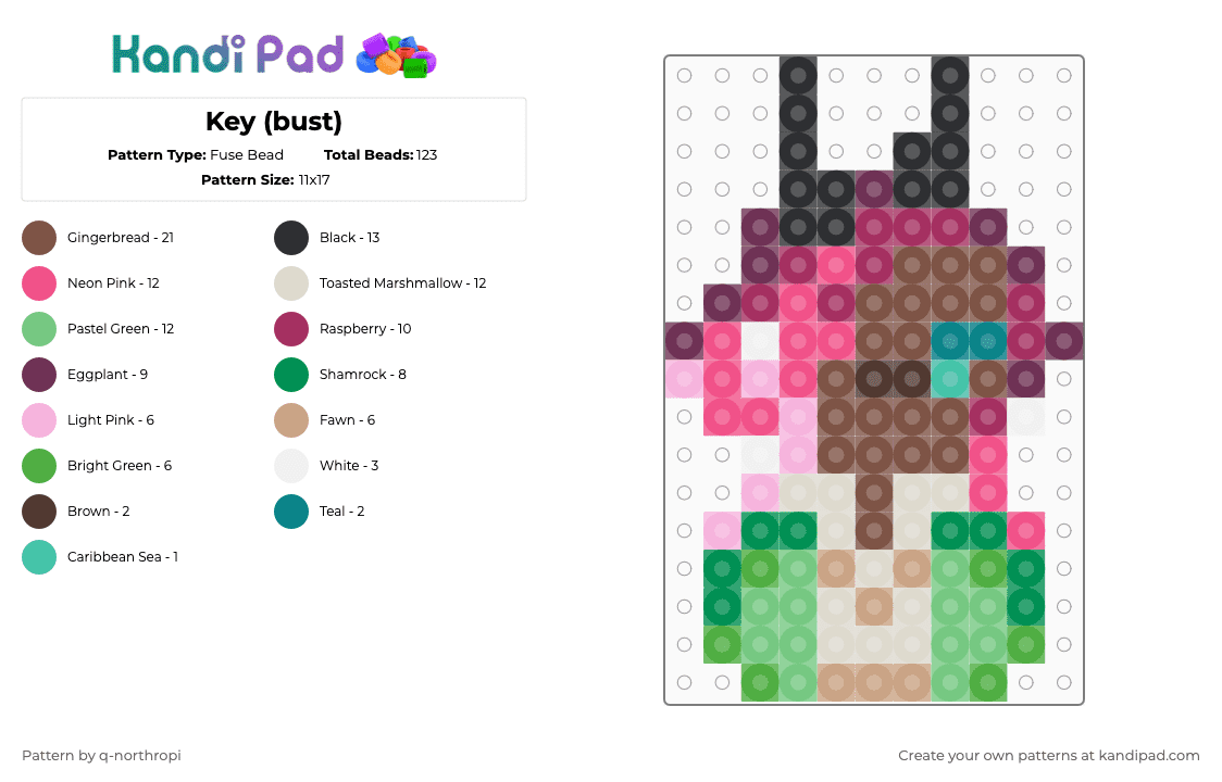 Key (bust) - Fuse Bead Pattern by q-northropi on Kandi Pad - tan,pink,beige