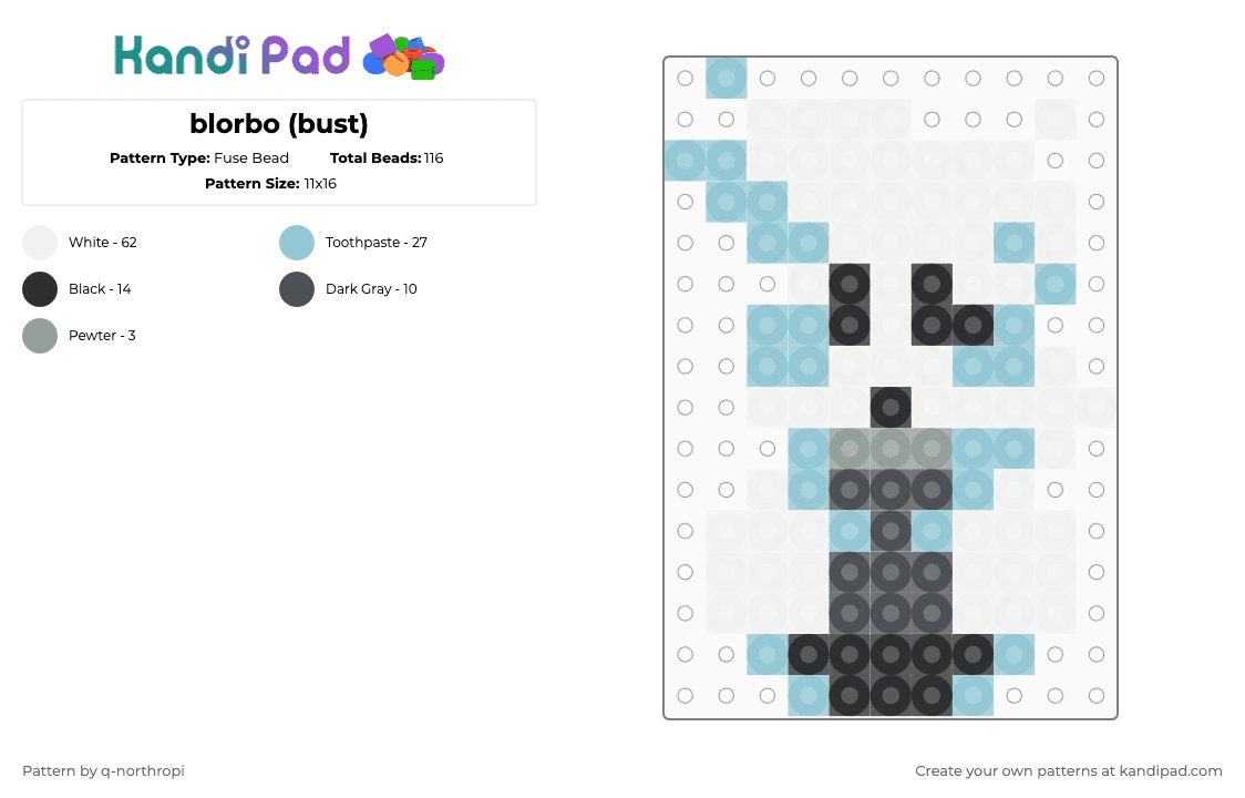 blorbo (bust) - Fuse Bead Pattern by q-northropi on Kandi Pad - white,light blue,gray
