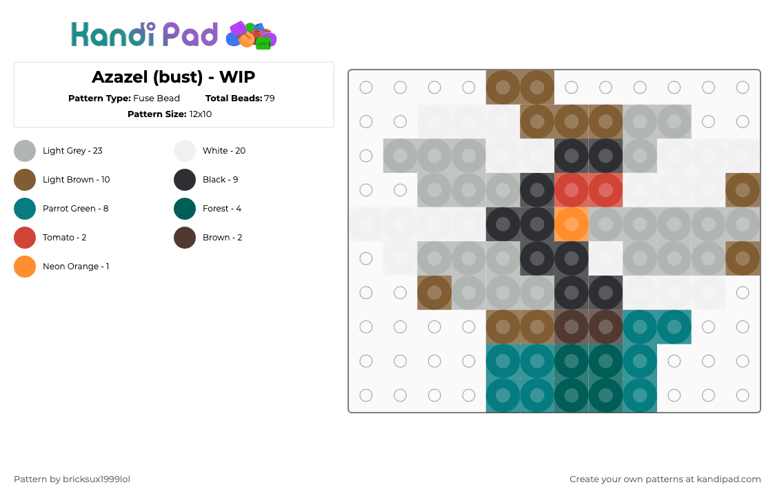 Azazel (bust) - WIP - Fuse Bead Pattern by q-northropi on Kandi Pad - 