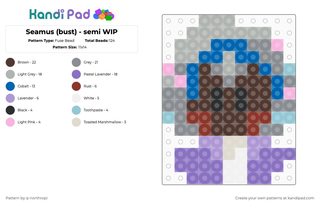 Seamus (bust) - semi WIP - Fuse Bead Pattern by q-northropi on Kandi Pad - brown,gray,beige,blue