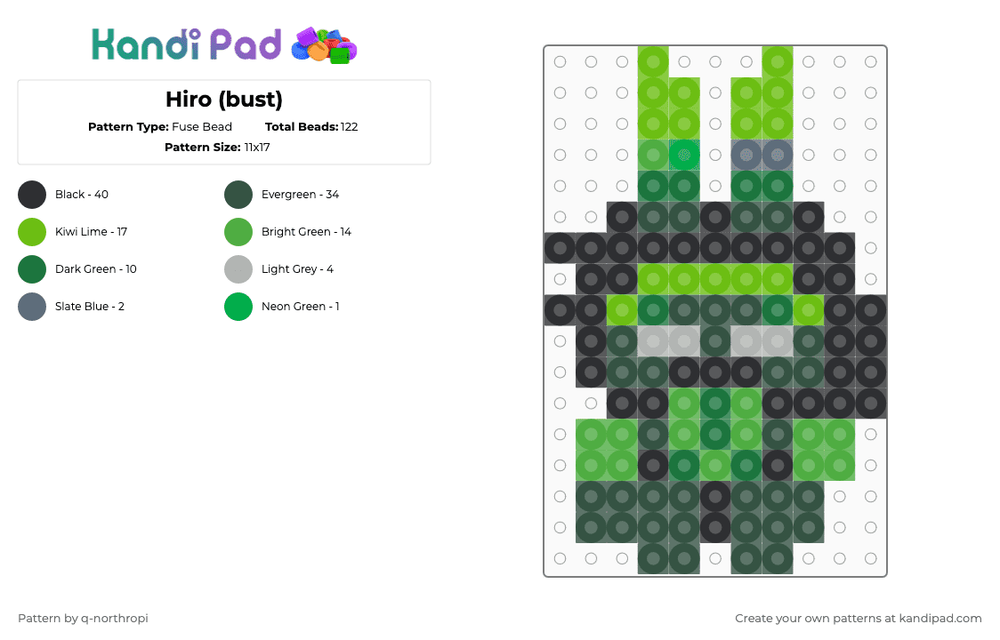Hiro (bust) - Fuse Bead Pattern by q-northropi on Kandi Pad - green,gray