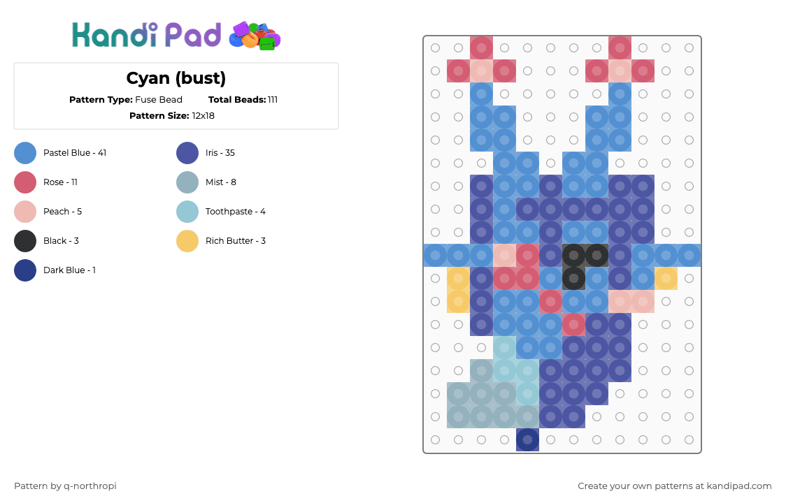 Cyan (bust) - Fuse Bead Pattern by q-northropi on Kandi Pad - light blue,purple