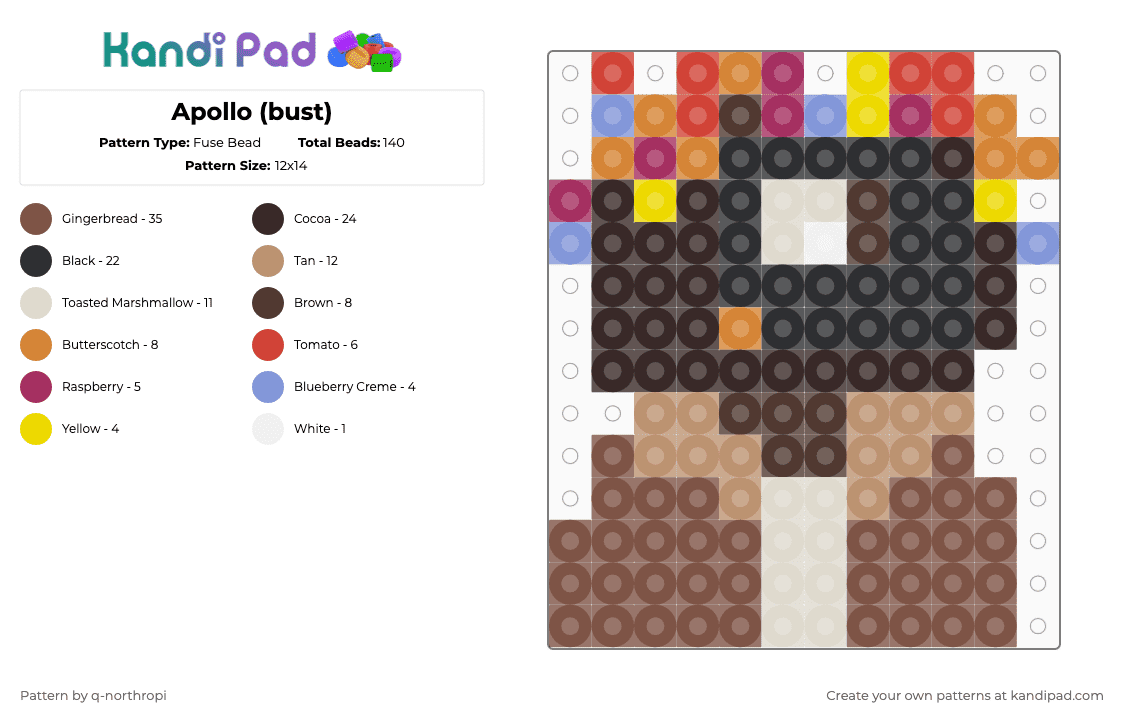 Apollo (bust) - Fuse Bead Pattern by q-northropi on Kandi Pad - brown,beige,tan