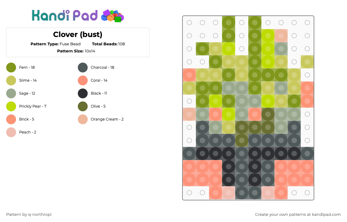 Clover (bust) - Fuse Bead Pattern by q-northropi on Kandi Pad - gold,orange,green,pink