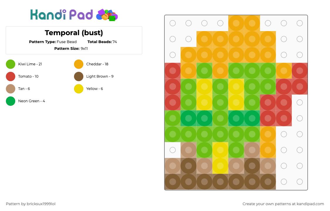 Temporal (bust) - Fuse Bead Pattern by q-northropi on Kandi Pad - orange,green