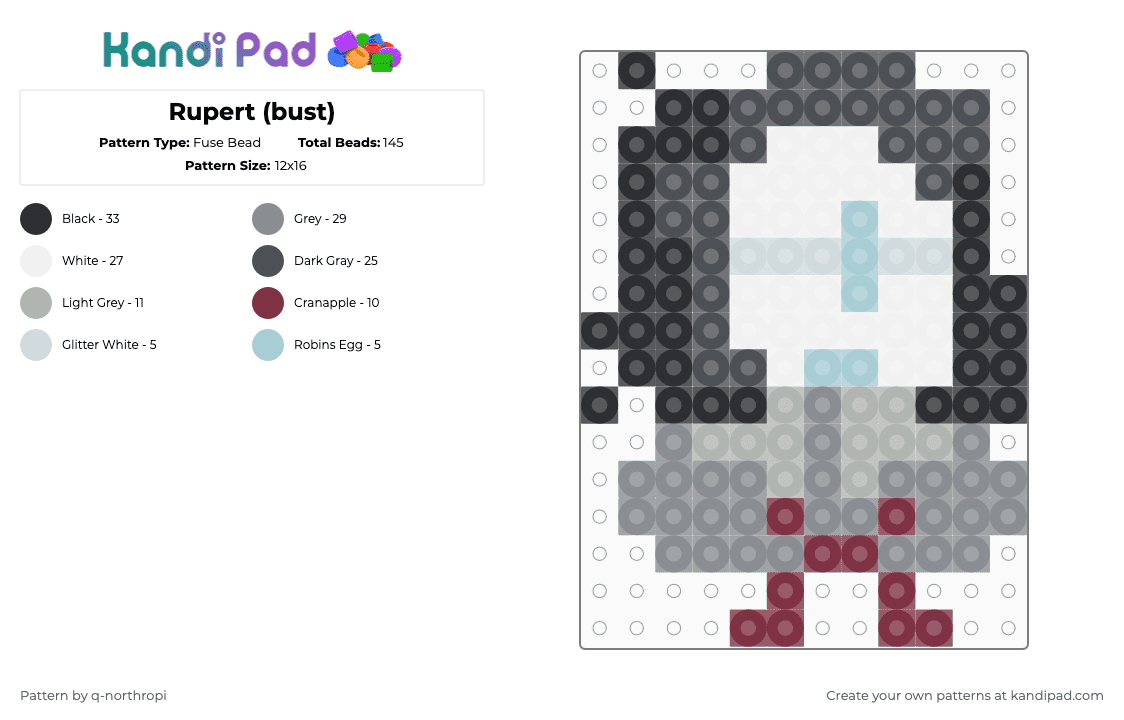 Rupert (bust) - Fuse Bead Pattern by q-northropi on Kandi Pad - 