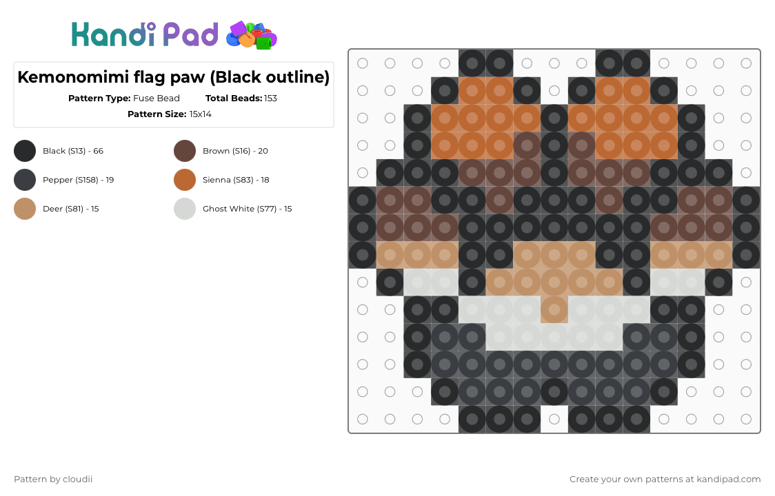 Kemonomimi flag paw (Black outline) - Fuse Bead Pattern by cloudii on Kandi Pad - black,tan,brown,kemonomimi,paw,furry