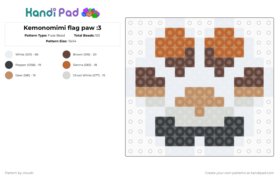 Kemonomimi flag paw (White outline) - Fuse Bead Pattern by cloudii on Kandi Pad - white,tan,brown