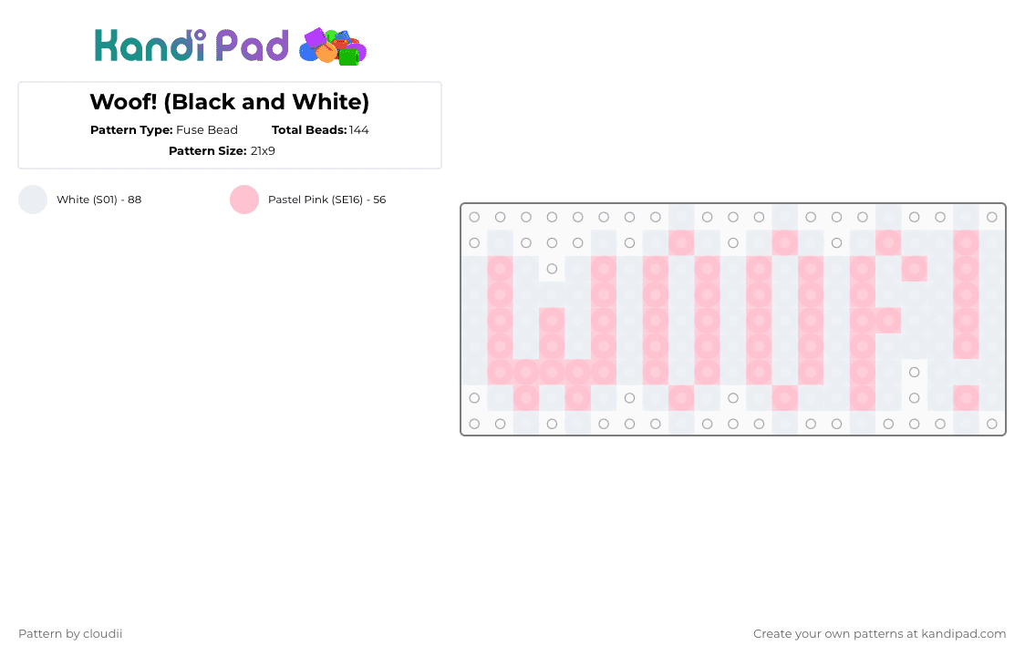 Woof! (White and Pink) - Fuse Bead Pattern by cloudii on Kandi Pad - white,pink,dog,furry,kemonomimi,therian,woof