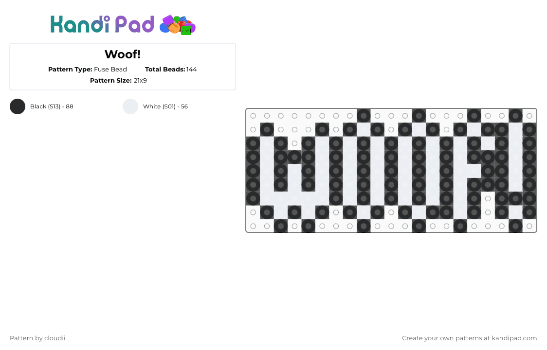 Woof! (Black and White) - Fuse Bead Pattern by cloudii on Kandi Pad - black,white,dog,furry,kemonomimi,therian,woof