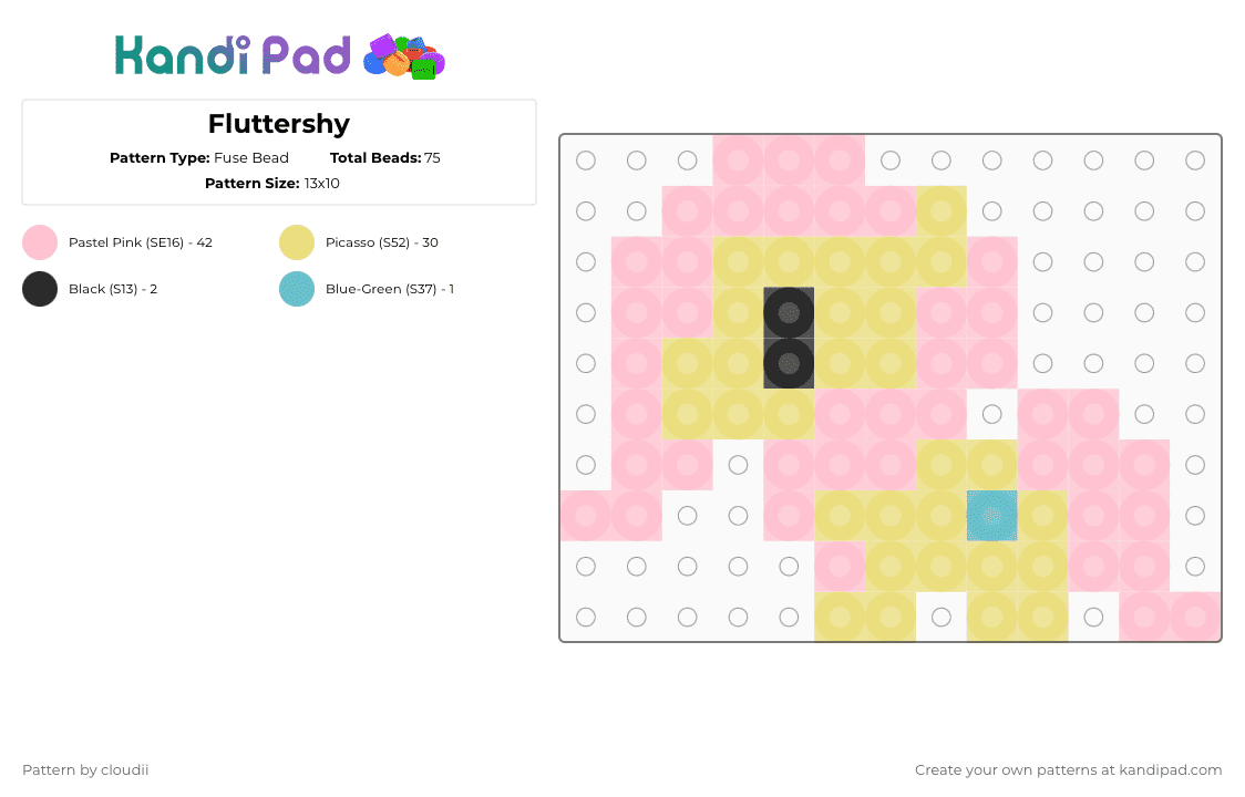Fluttershy - Fuse Bead Pattern by cloudii on Kandi Pad - yellow,pink,my little pony,mlp,fluttershy