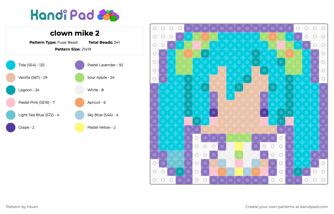 clown mike 2 - Fuse Bead Pattern by hxvxn on Kandi Pad - light blue,blue,beige