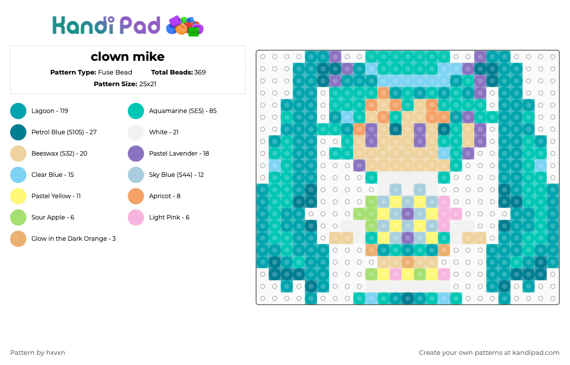 clown mike - Fuse Bead Pattern by hxvxn on Kandi Pad - teal