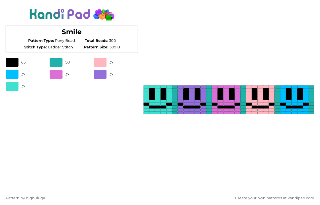 Smile - Pony Bead Pattern by bigbuluga on Kandi Pad - pink,light blue
