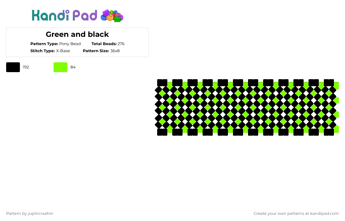 Green and black - Pony Bead Pattern by jupitrcrashin on Kandi Pad - black,green