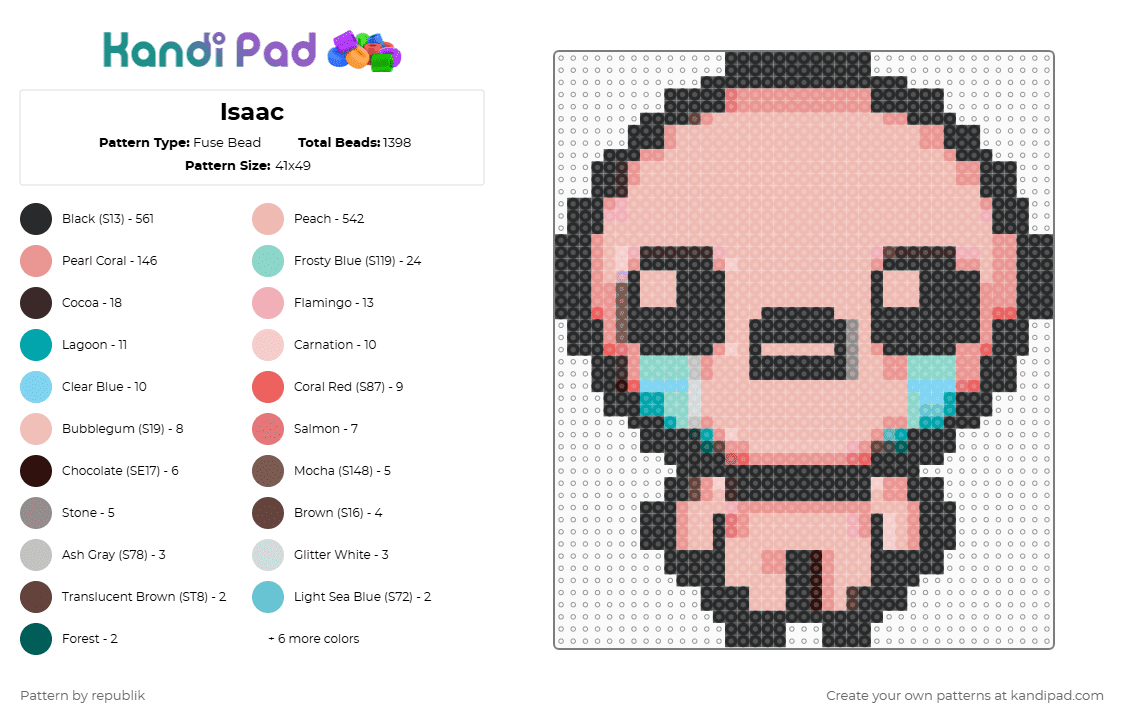 Isaac - Fuse Bead Pattern by republik on Kandi Pad - black,beige