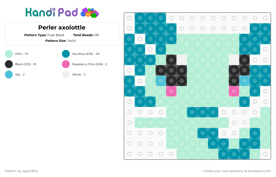 Perler axolottle - Fuse Bead Pattern by agent8hk on Kandi Pad - teal,light blue