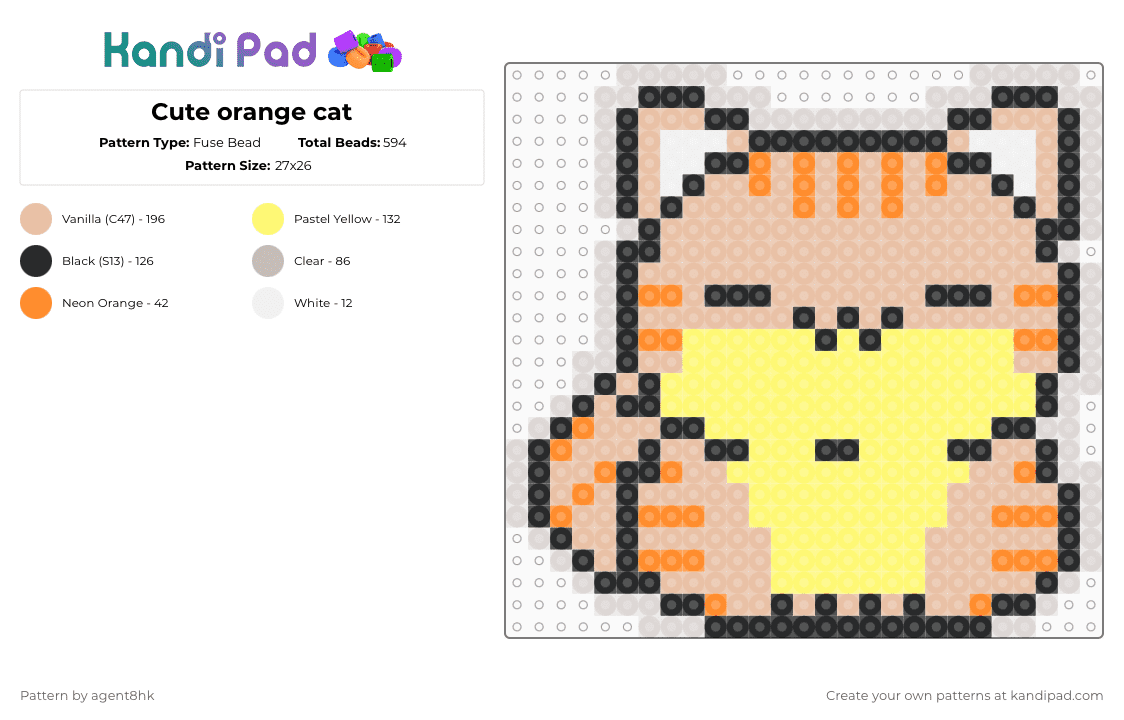 Cute orange cat - Fuse Bead Pattern by agent8hk on Kandi Pad - cat,cute,animal,beige