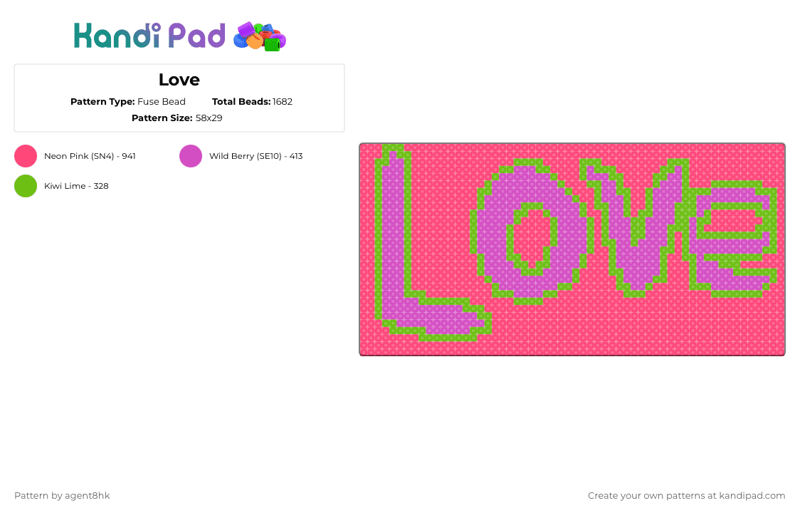 Love - Fuse Bead Pattern by agent8hk on Kandi Pad - red
