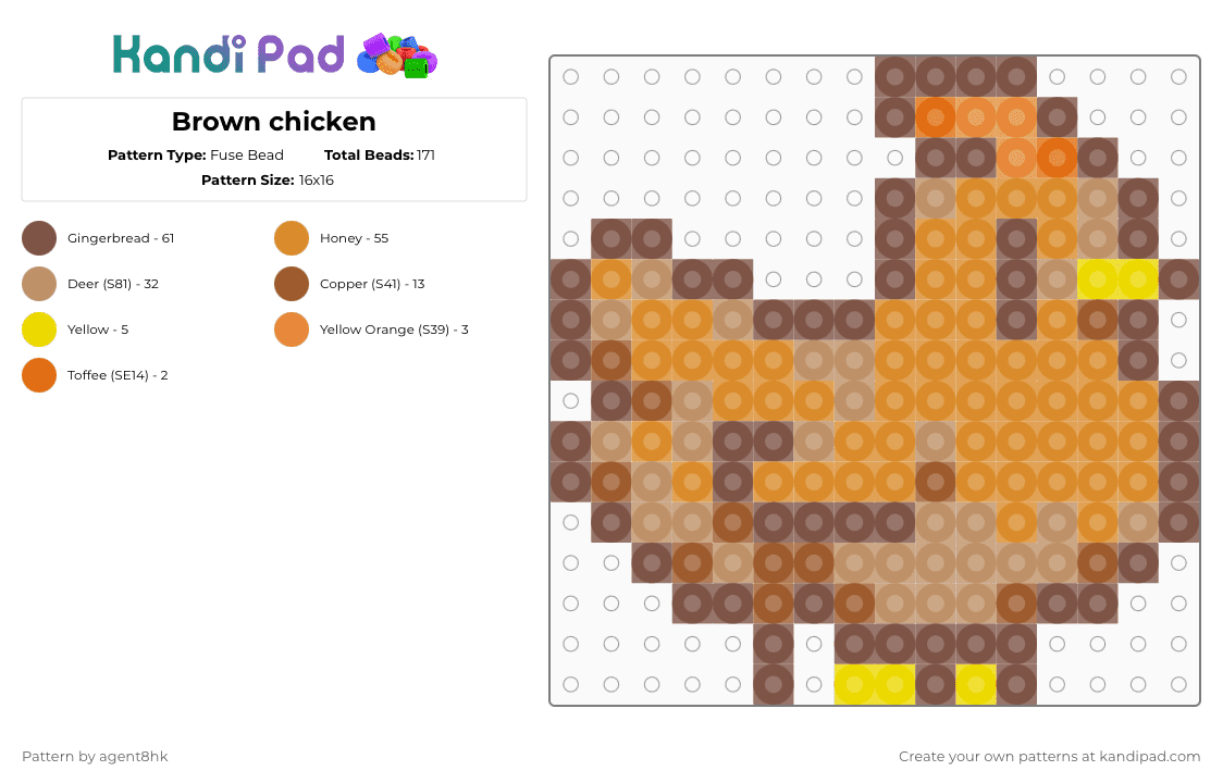 Brown chicken - Fuse Bead Pattern by agent8hk on Kandi Pad - tan,orange