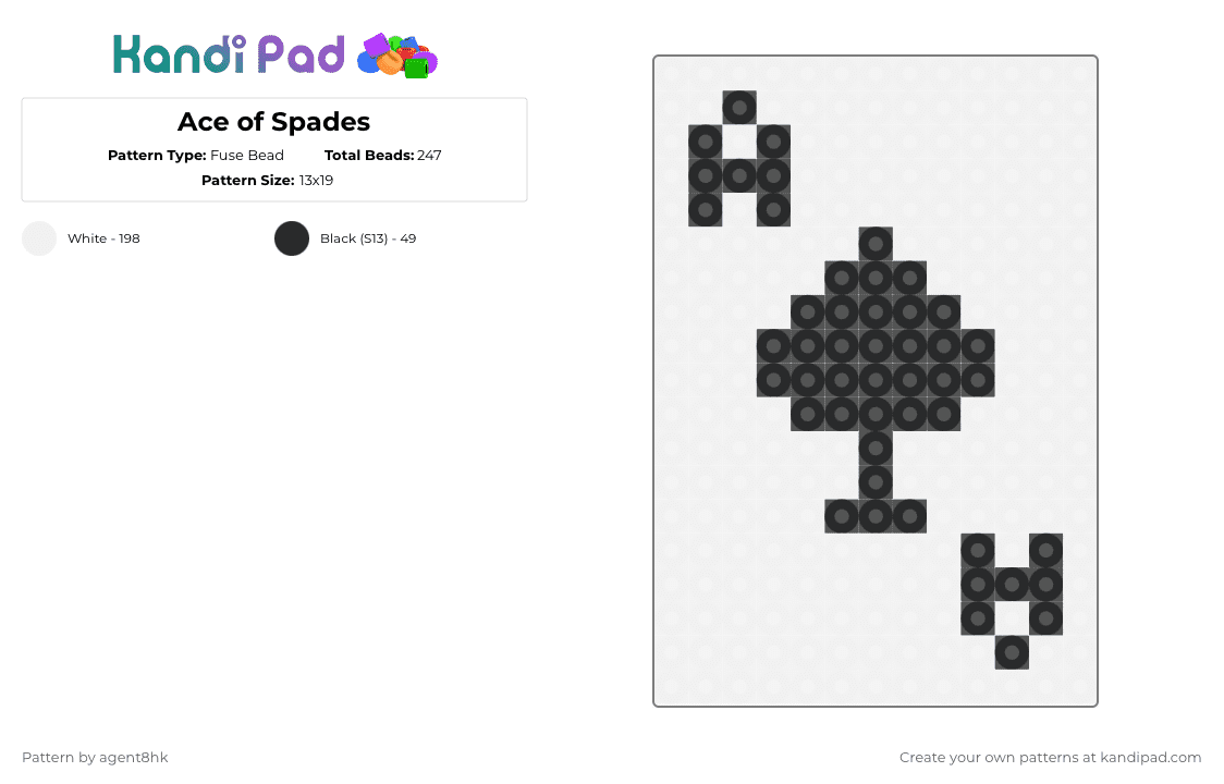Ace of Spades - Fuse Bead Pattern by agent8hk on Kandi Pad - card,white,cotdcardgames