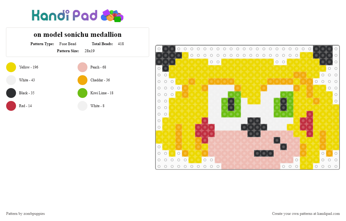 on model sonichu medallion - Fuse Bead Pattern by zombpuppies on Kandi Pad - yellow,beige,sonichu,cwc