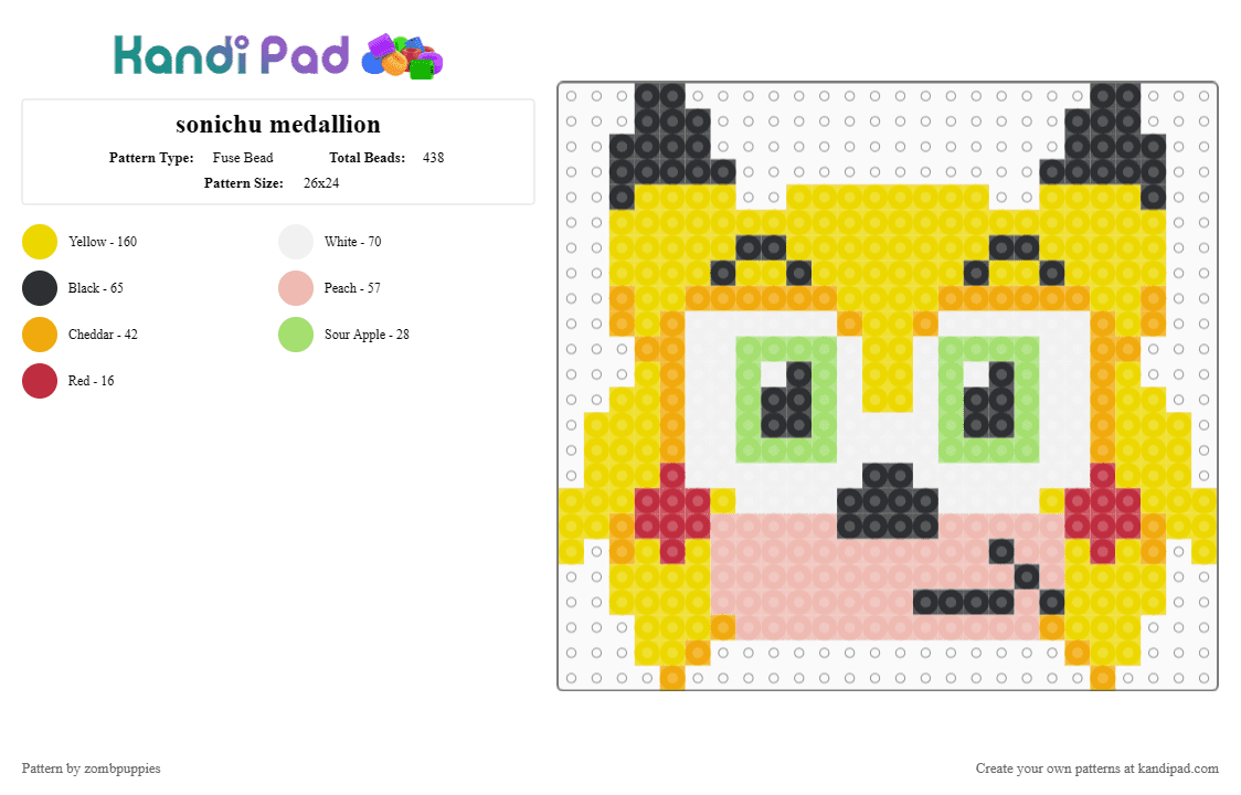 sonichu medallion - Fuse Bead Pattern by zombpuppies on Kandi Pad - yellow,beige,sonichu,cwc
