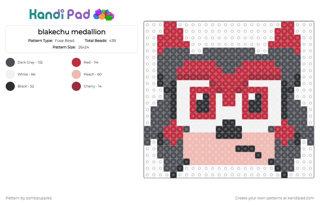 blakechu medallion - Fuse Bead Pattern by zombpuppies on Kandi Pad - red,gray,sonichu,cwc