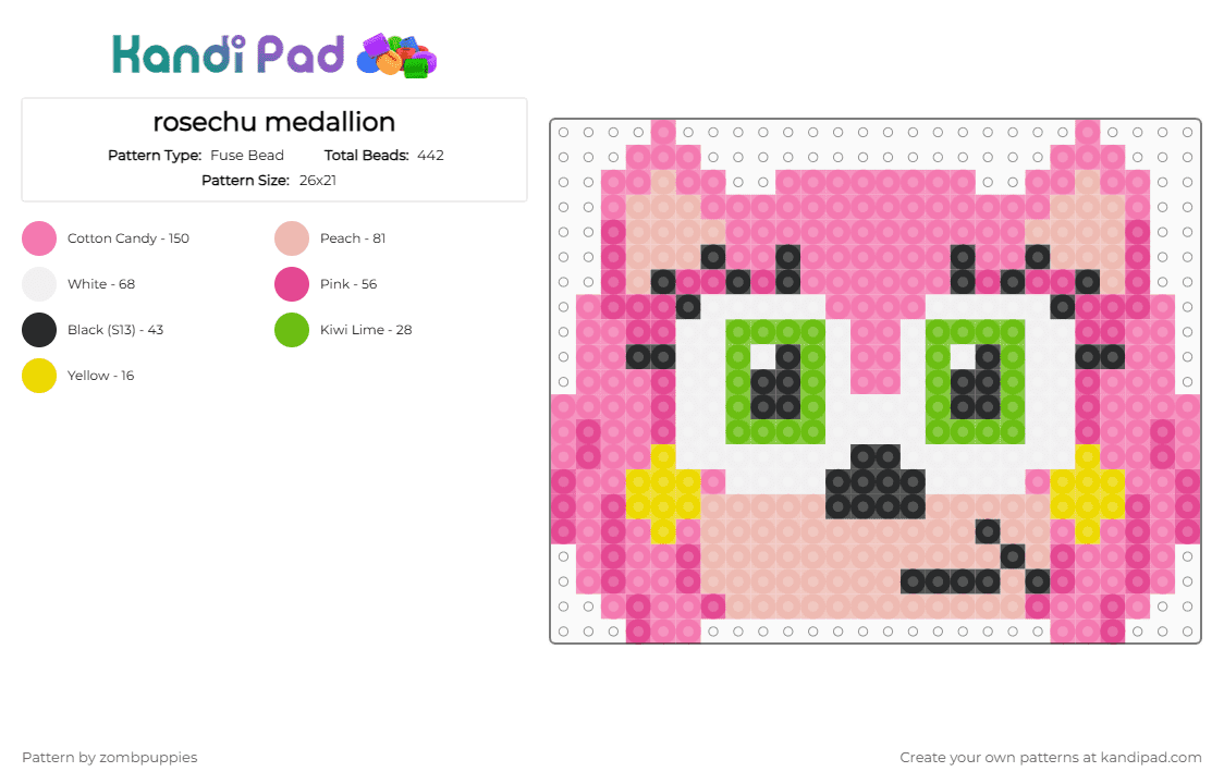 rosechu medallion - Fuse Bead Pattern by zombpuppies on Kandi Pad - pink,beige,sonichu,cwc