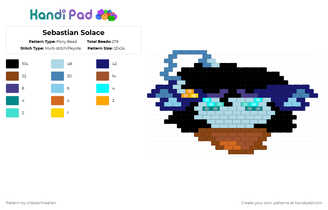 Sebastian Solace - Pony Bead Pattern by chesterthealien on Kandi Pad - light blue,purple,red,pressure,sebastian solace,roblox