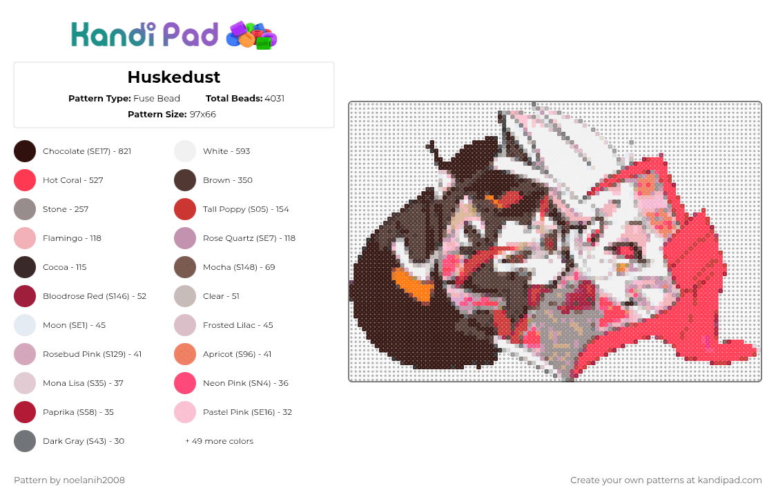 Huskedust - Fuse Bead Pattern by noelanih2008 on Kandi Pad - 