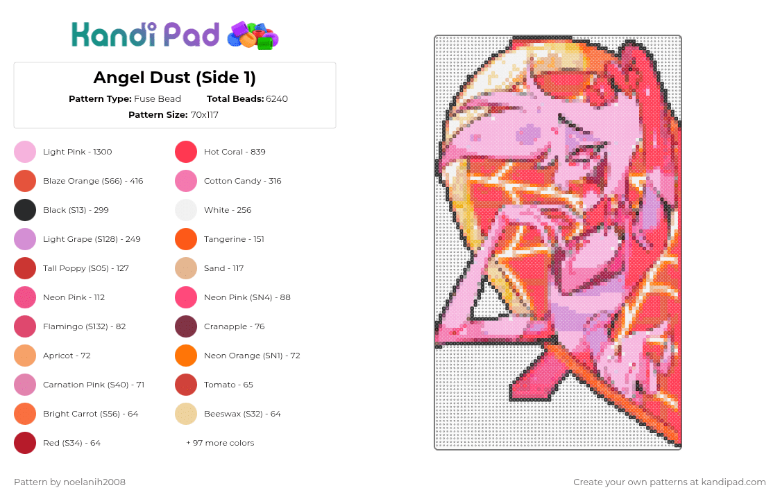 Angel Dust (Side 1) - Fuse Bead Pattern by noelanih2008 on Kandi Pad - red,pink