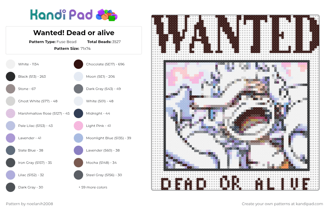 Wanted! Dead or alive - Fuse Bead Pattern by noelanih2008 on Kandi Pad - brown, gray, pink, white