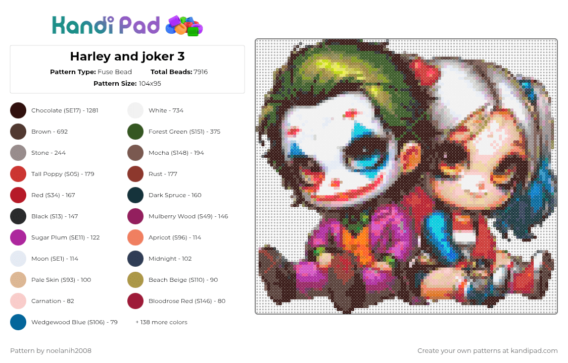Harley and joker 3 - Fuse Bead Pattern by noelanih2008 on Kandi Pad - brown,gray,beige,colorful