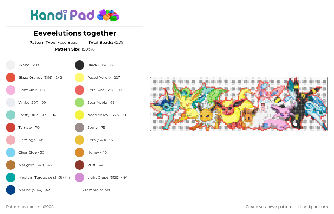 Eeveelutions together - Fuse Bead Pattern by noelanih2008 on Kandi Pad - red,green,yellow,colorful