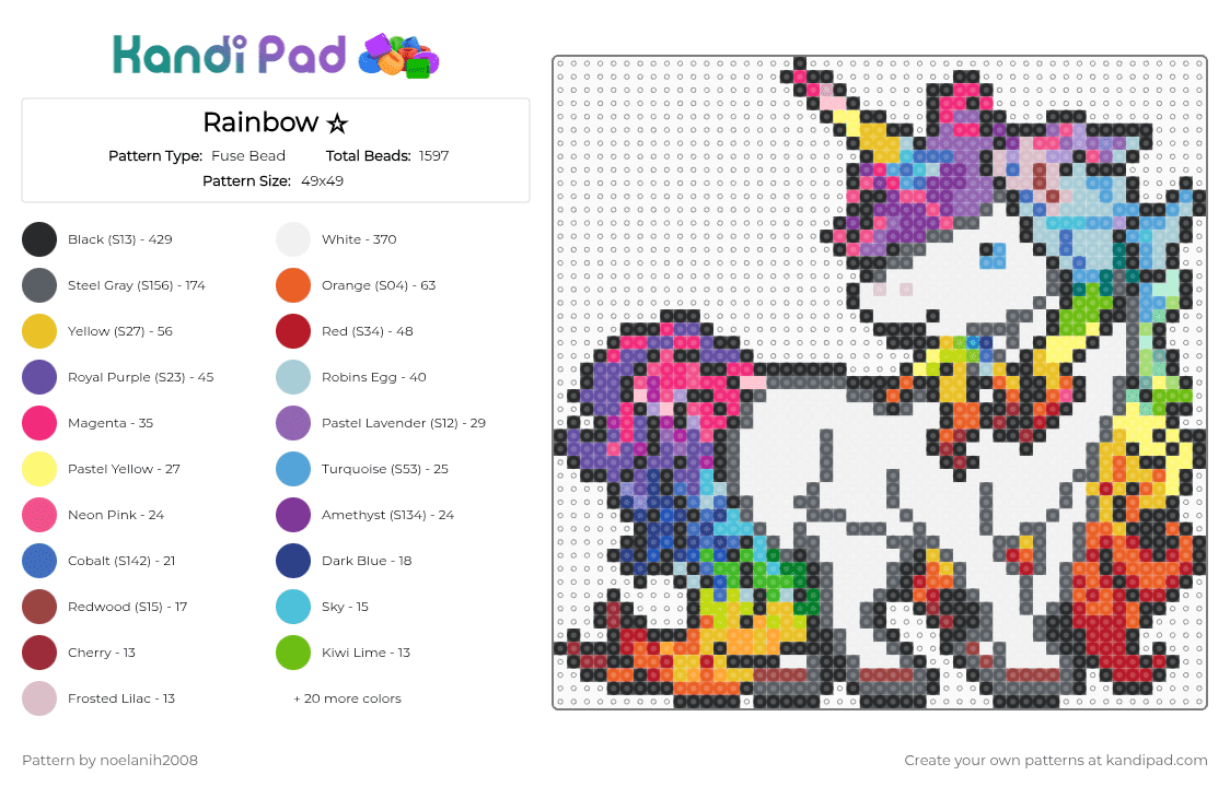 Rainbow ☆ - Fuse Bead Pattern by noelanih2008 on Kandi Pad - orange,yellow,light blue,colorful