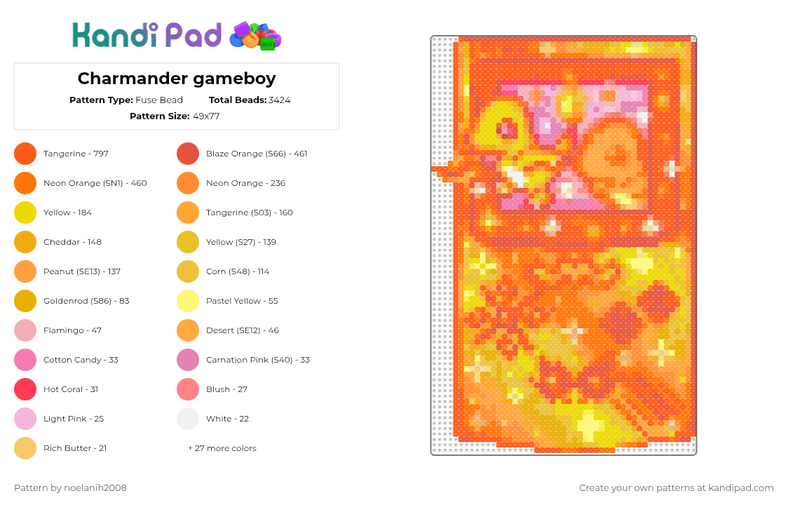Charmander gameboy Fuse Bead Pattern - Kandi Pad | Kandi Patterns, Fuse ...