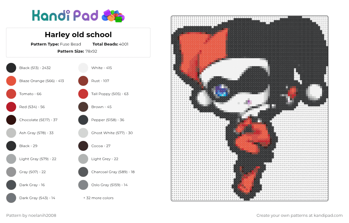 Harley old school - Fuse Bead Pattern by noelanih2008 on Kandi Pad - black, brown, gray, red