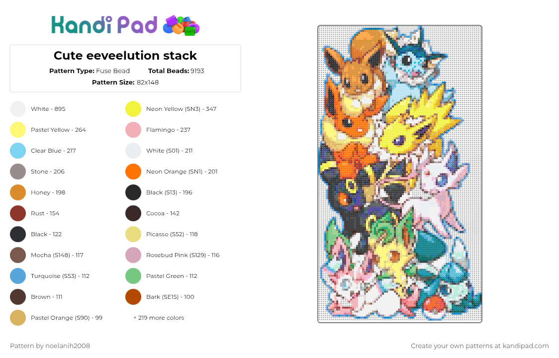 Cute eeveelution stack - Fuse Bead Pattern by noelanih2008 on Kandi Pad - gray,orange,yellow,red,teal,colorful