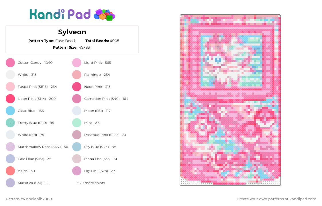 Sylveon - Fuse Bead Pattern by noelanih2008 on Kandi Pad - 